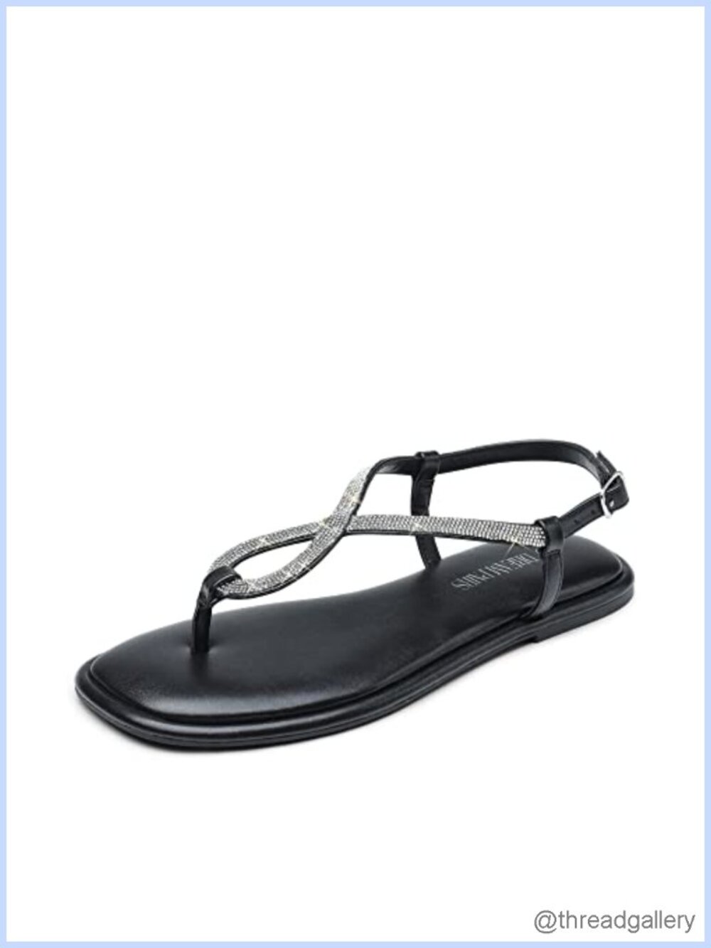 Rhinestone Flat Sandals Faux Leather Ankle Strap Dressy Summer